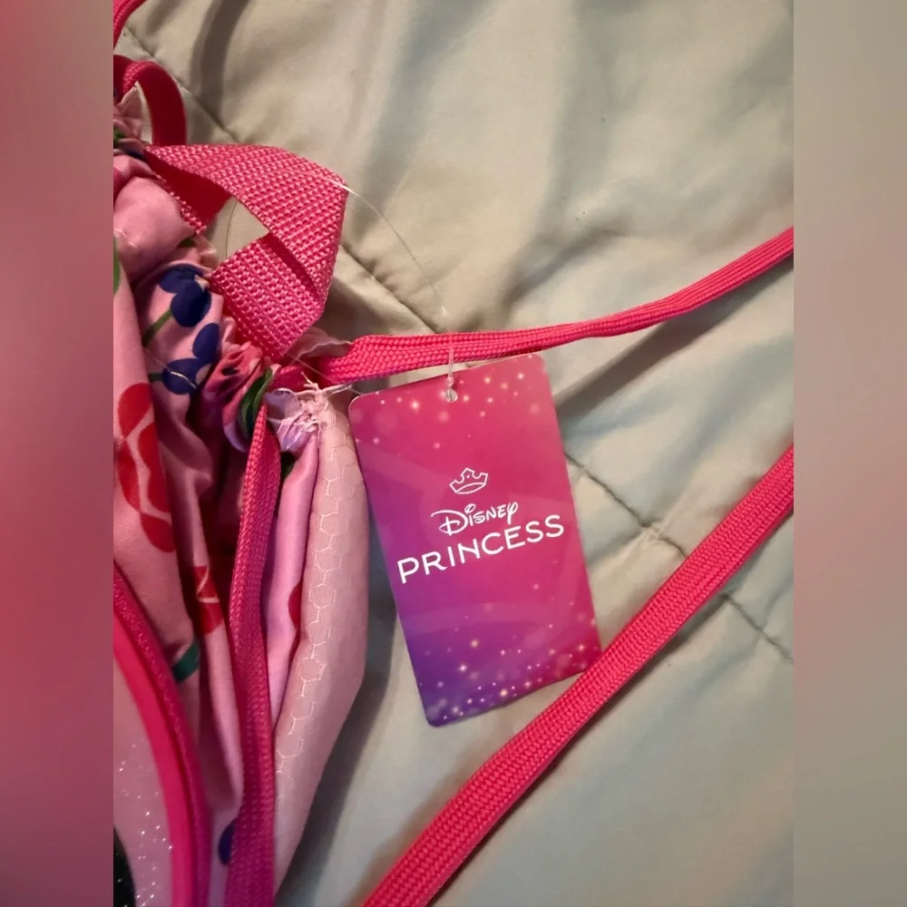 Disney Princesses Pink Drawstring Backpack 2 zipper compartments New NWT